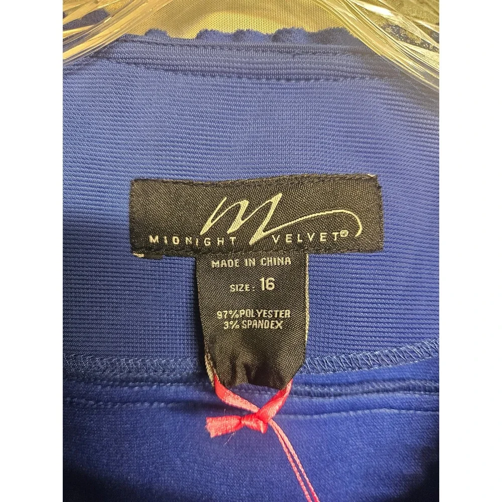 Midnight Velvet Womens Royal Blue Ruffle Trim Zip Front Jacket Size 16 NWT